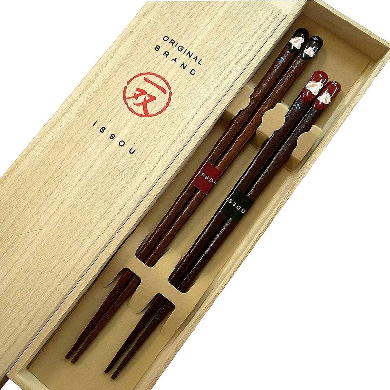 Couple Chopsticks Pair Rabbit in Paulownia Box