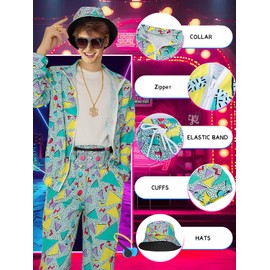 FEELJAM 80s 90s Outfit Sets for Men, Retro Tracksuit Streetwear, Mens 80s Sportswear 9Pcs (Green, Large)