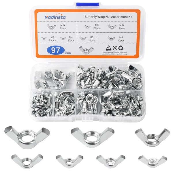 Nadinsta 97pcs Metric Butterfly Wing Nuts Assorted, Wing Nuts Assortment