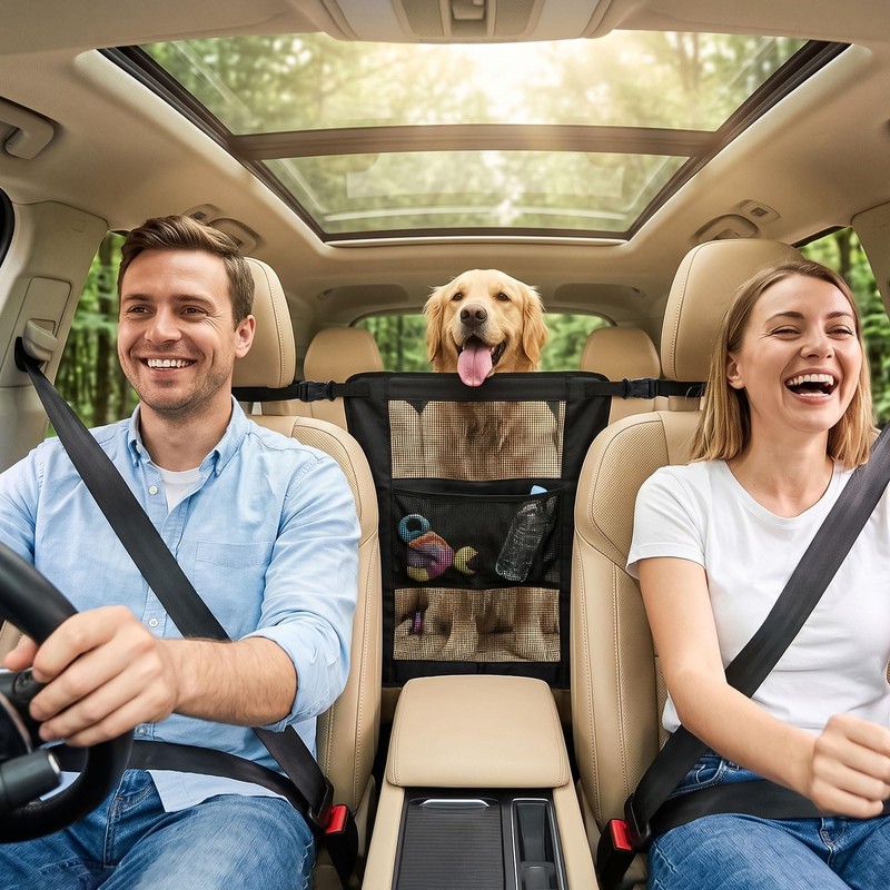 VOPOCO Dog Car Barrier with Storage Pocket, Mesh Pet Net