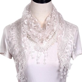 MAIRY Ladies Scarf Lightweight Catholic Mass Mantilla Chapel Veil Religious Christian Head Coverings Triangle Traditional Veils for Church (White)138002