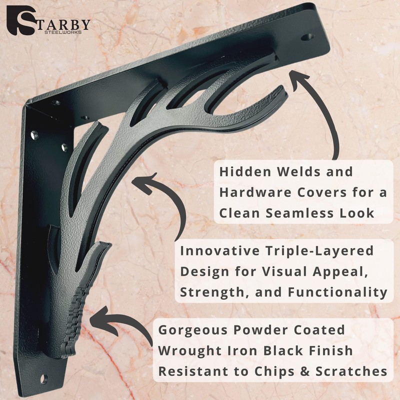 Starby Elk Lodge Antler Heavy Duty Steel Fireplace Mantel Brackets,
