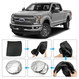 ULROLIT Windshield Sun Shade for 2017-2024 Fo-rd F250 F350 F450 F550 Super Duty 2/4 Door Accessories, Foldable Window Sunshade Sun Visor Protector, Front Windshield Sunshade Sun Shield Blocks UV Rays