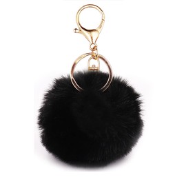 jtkdxqs Pom Pom Keychain Soft Artificial Rabbit Fur Plush Fluffy Ball Key Ring for Women, black
