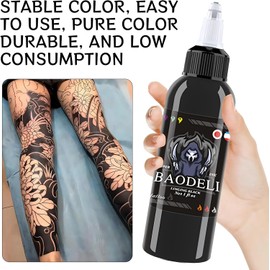 BAODELI 1 Bottle Black Tattoo Ink Set for Human Skin, Vegan Friendly - Professional Quality Ink for Body Arts (2oz)