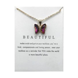 Pingyongchang Crystal Butterfly Pendant Necklace With Card Bohemian 18K Gold Plated Chain Insect Resin Chokers for Friend Women Friendship Valentine's Day Mother's Day Holiday Jewelry-Rose Colorful D
