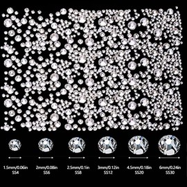 2000 Pcs Flat Back Gems Round Crystal Rhinestones 6 Sizes 1.5-6 mm with Pick Up Tweezer and Rhinestones Picking Pen for Crafts Nail Clothes (Gold)