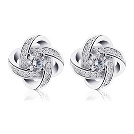 B.Catcher Women's Stud Earrings 925 Sterling Silver Earrings Twist Cube Love Set Jewellery Cubic Zirconia Gift for Women, Silver, Zircon
