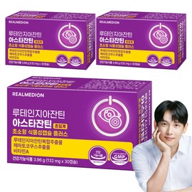 RealMedion Lutein Zeaxanthin Astaxanthin Supercritical Ultra Small Vegetable Capsule Plus Eye Health Hematococcus 3.96g, 3, 30 Tablets / 리얼메디온 루테인 지아잔틴 아스타잔틴 초임계 초소형 식물성캡슐 플러스 눈건강 헤마토코쿠스 3.96g, 3개, 30정