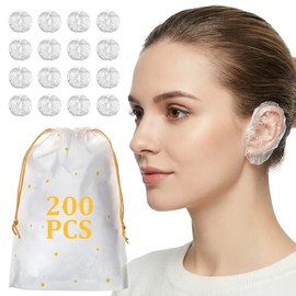 200 fundas para los oídos para la ducha, desechables para teñir el cabello, tapones de ducha de plástico transparente con elástico suave, talla única 