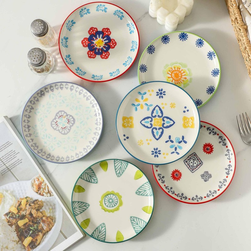 CINAIMPRESSION Hand Painted Ceramic Plates Set of 6, 6 Inch