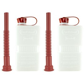 FuelFriend® -Plus Clear 1.5 Litres - Small Petrol Can Mini Reserve Canister + Flexible Outlet Pipe - Double Pack