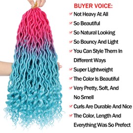 Ms Aloe Curly Faux Locs Crochet Hair 5Packs Pink Lake Blue OmbreWavy Faux Locs with Curly Ends Pre Looped Goddess Locs Crochet Hair for Black Women (20inch,Pink/Lake Blue)