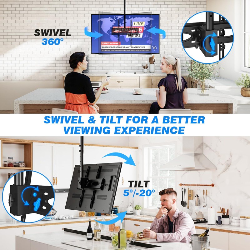 Rfiver Ceiling TV Mount for 32-65 Inch Flat/Curved TVs Support