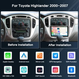 Inefala 4+64GB Radio for Toyota Highlander 2001 2002 2003 2004 2005 2006 2007 Android 15 CarPlay Stereo 8 Core 9" Touchscreen 59UI GPS DSP Backup Camera