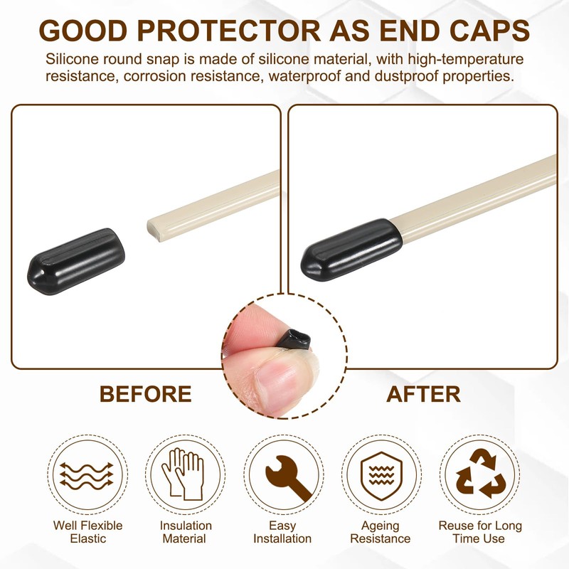PATIKIL 6mm/0.24" ラバーエンドキャップ、144個のPVCカバー フレキシブルキャップカバー ボルトプロテクター スクリューエンド ボルト チューブ スレッドキャップ、黒