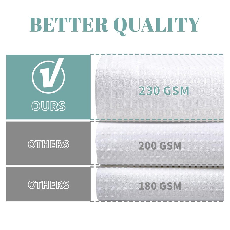eachope White No Hook Waffle Weave Shower Curtain with snap-in