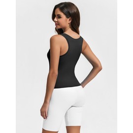 PINSPARK Workout Tank Tops for Women Double Lined Gym Crop Top Scoop Neck Athletic Shirt Racerback Yoga Tanks, Black XL