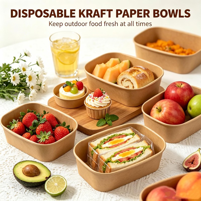 65 Pack 19oz Kraft Paper Snack Bowls with Lid, Disposable