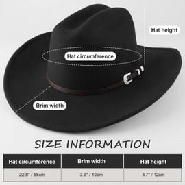 AQOKKA Western Cowboy Hats for Women Classic Felt Wide Brim Fedora Hat with Belt Buckle Retro Panama Hat Unisex Rolled up Cap