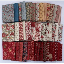 10 Fat Quarters - Assorted Moda French General France Calico Floral Flowers Red Pink Blue Cream Classic Reproduction Quality Quilters Cotton Fat Quarter Bundle M229.01