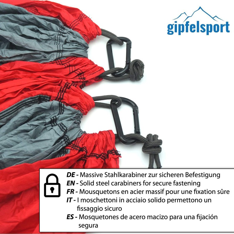 gipfelsport Ultraleicht Hängematte grau/rot Seile