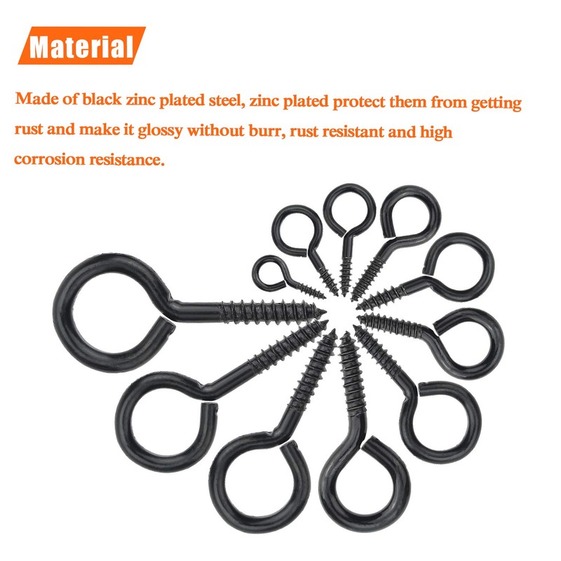 HELIFOUNER 200 Black Zinc Plated Steel Screw Eyes