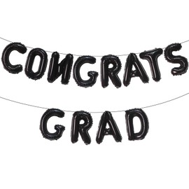 KALOR 16 Inch Black Congrats Grad Banner Balloons, Black Congrats Grad Letters Sign, Graduation Decorations 2024 for Congrats Grad Party Decorations 2024
