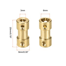 Rebower Rigid Coupling Copper Shaft Coupler Connector Motor Accessories [for 3D Printers and Model Boats]-3 mm to 6 mm Bore L20 x D9/Gold/2 Pack
