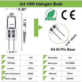 G4 Light Bulb, 20PCS G4 Halogen 10W, High Output G4 Bulb 150LM with G4 Bi-Pin Base, T3 G4 Dimmable Long Lifetime, G4 Halogen Bulb 12V AC/DC with 2800K Warm White, G4 12V for Under Cabinet Puck Light