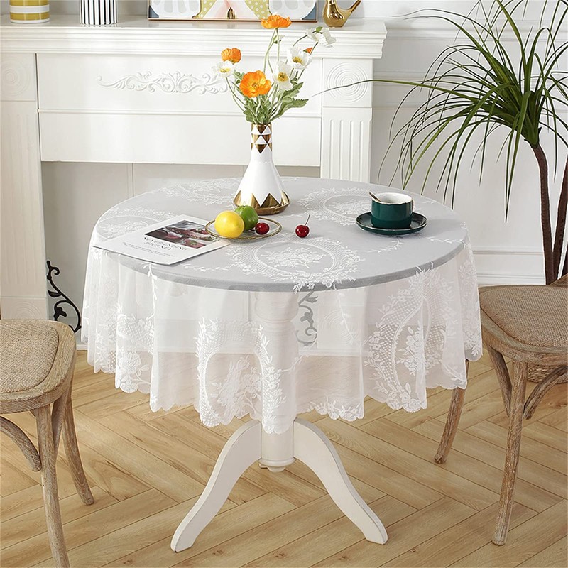 Fhberni - Mantel redondo de encaje blanco clásico, ligero, decoración