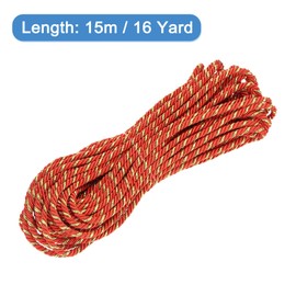 sourcing map Twisted Cord Trim, 16 Yard 5mm 3-Ply Twine Braided Rope Shiny Thread String for Craft Gift Bag Curtain Christmas Decor, Red & Gold-15m