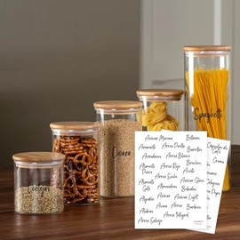 Zanetti - Juego de 5 Recipientes Herméticos de Cristal con Tapa de Madera de Bambú para Almacenamiento de Alimentos