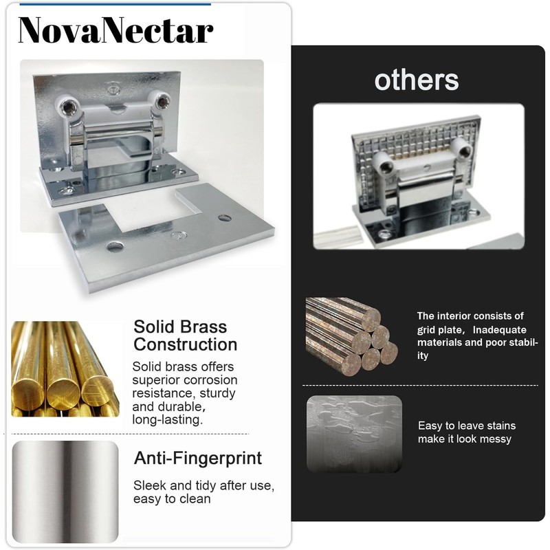 NovaNectar Brass Glass Door Hinge,90 Degree Heavy Duty Short Back