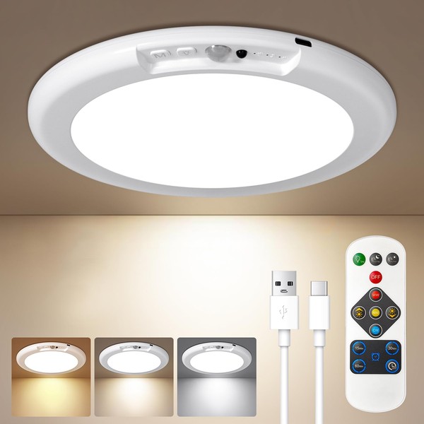 Ktpugorn Rechargeable Motion Sensor Ceiling Light with Remote, No Wiring