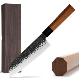 Santoku Chef Knife 7 inch Japanese 3 Layer 9CR18MOV High Carbon Steel Kitchen Knife, Professional Hand Forged Chef's Knife with Rosewood Handle