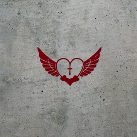 Transparent Decal Stickers of Heart Cross with Wings (Burgundy) Premium Waterproof Vinyl Decal Stickers for Laptop Phone Accessory Helmet Car Window Mug Tuber Cup Door Wall Deco ANDstic528676RE040522