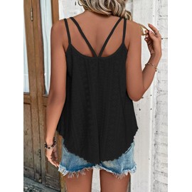 ATHMILE Women's DressyTank Tops Eyelet Embroidery Sleeveless 2025 Spring Fashion Tops Scoop Neck Sexy Loose Fit Casual Summer Flowy Cami Black