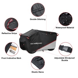 Neverland Quad Tarpaulin ATV Cover, Waterproof Indoor and Outdoor Use Cover for Quad Cover Buckle Snowproof Dustproof Quad Tarpaulin Black and Silver Splices 256 x 110 x 120 cm
