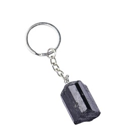Erliway Natural Crystal Key Fob, Raw Stones and Crystals Car Keyring, Stainless Steel Keyring for Car, Handbag, Gift, Bag, Key Decor, Men and Women, Black Tourmaline