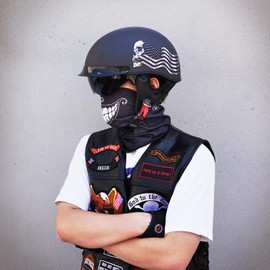 VCOROS Carbon Fiber Open Face Retro Motorcycle Helmets Men Women Half Face Helmets for Motorbike Cruiser Chopper Moped Scooter ATV (Flag Skull, M)