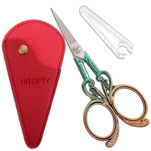 HITOPTY Sharp Embroidery Scissors Precision Sewing Scissor with Cover, Crochet Shears for Needlework Craft Thread Snips Cross Stitch Detail Cutting DIY Tools 4.5in