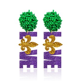 Mardi Gras Earrings Mardi Gras Outfit Shirts for Women Acrylic Carnival Dangle Earrings Jewelry Mardi Gras Accessories for Women