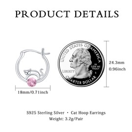 Animal Earrings Women's 925 Sterling Silver Cat Mermaid Ladybird Flamingo Dragon Owl Rabbit Hoop Earrings Animal Jewellery Gifts for Women Girls Children, Silver