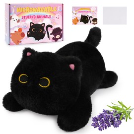JIZWPOOM Microwavable Stuffed Animals, Weighted Black Cat Plush Heating Pad for Period Cramps, Heatable and Coolable Lavender, Kawaii Plush Toys for Women Girls Kids,10 Inch