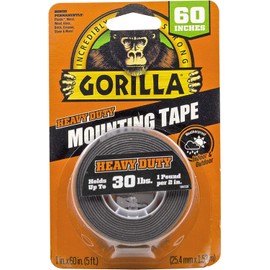 Gorilla - Heavy Duty Double Sided Mounting Tape; Weatherproof; 1" x 60"; Black; (Pack of 1)