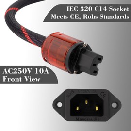 Monosaudio Gold Plated AC Power Socket 250V 10A IEC 320 C14 Panel Mount Plug Adapter Power Connector Socket Screw Mount 3 Pins Inlet Male Power Plug Socket for 12AWG Cable Diameter(Black)