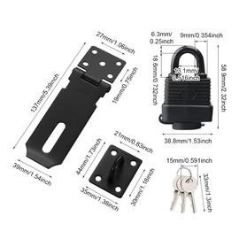 Stainless Steel Door Latch Hasp ＆ Padlock with Screws, Window Security Door Latch Hasp, Garden Gate Lock Padlock with 3 Keys, Shed Lock Latch Staple for Bedroom Bathroom Door Cabinet Pet Cage