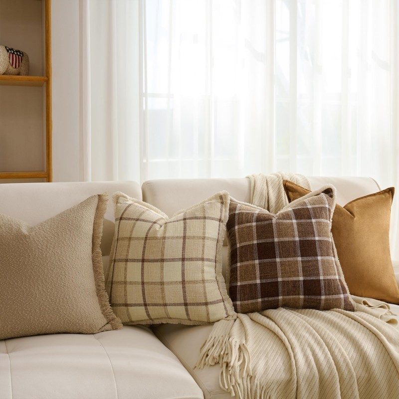 Classic Windowpane Plaid Pillow Covers 20x20 Set of 2, Structured