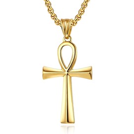 Aloluo Coptic Ankh Cross Pendant Necklace for Men Women Gold Plated Ancient Egyptian Religious Jewelry Gifts